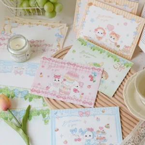 Cute Cartoon Animal Printed Letter Paper Envelope Set Fresh Plaid Pattern Writing Stationery Set For Love Confession Blessings