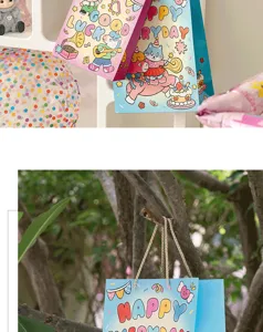 Niedliche Cartoon Geschenktüte mit Henkel, perfekt für Geburtstagsgeschenke und Verpackungen.