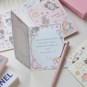 Niedliche handgezeichnete Katzen Hunde Faltkarte, süßes Briefpapier Geschenk für Freunde.