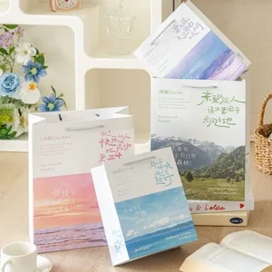 Bolsa de Regalo de Papel Estampado Paisaje Romántico Con Asas Tipografía Artística Cartón Blanco Bolsa Totebag para Regalos Flores