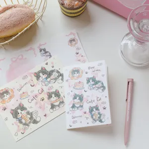 Süßes japanisches handgezeichnetes Katzen Klappkarte Postkarte Set für kreative Geschenke