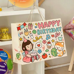 Cute cartoon birthday gift bag large paper tote bag with handles for party celebration present packing