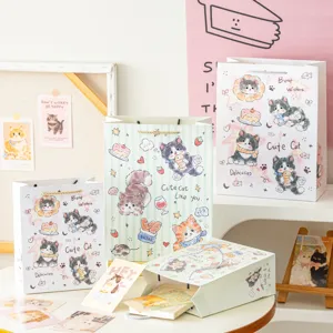 Süße Cartoon Katze Geschenktüten Weißer Karton Handtaschen Mit Griffen Für Geburtstag Party Geschenk Verpackung