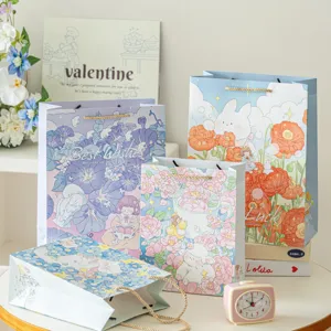 Frische Blumen Illustration Geschenk Papiertüte High-End Kreative Handtasche Verpackungsbeutel Für Souvenir Geburtstag Hochzeit