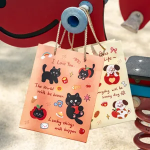 Niedliche Cartoon Katzen und Hunde Geschenk Papiertüten mit Apfelmuster, stilvoll.