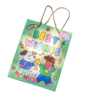 Niedliche Cartoon Tier Papiertragetasche mit Henkeln für Geburtstagsgeschenke und Partydeko.