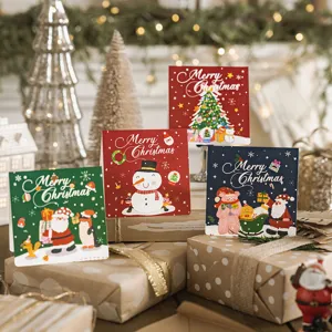 Set di Biglietti di Auguri Pieghevoli Natalizi Retro Biglietti di Benedizione Scritti a Mano per Regalo di Natale