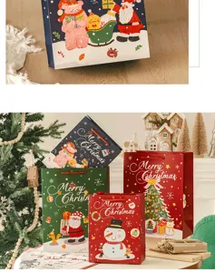 Weihnachtsgeschenktüten mit süßen Cartoon Motiven für festliche Geschenke und Weihnachtsfeiern.