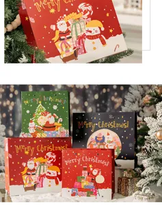 Weihnachten Papiertragetaschen Detailansicht, festliches Cartoon-Design mit Henkel Geschenke.