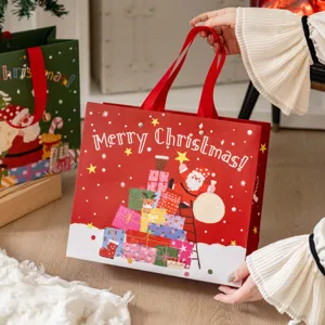 Cartoon Weihnachten Geschenktüte Mit Bandgriffen Handgemalter Weihnachtsmann Schneemann Papiertüte Für Urlaub Party Dekoration Süßigkeiten