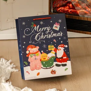Weihnachtstuete niedliche Cartoon Geschenktuete aus Papier mit rotem Griff fuer Feiertage