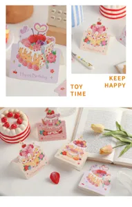 3D Ölgemälde Torte Geburtstag Glückwunschkarte, süße Blumen Geschenkkarton Deko Karte.