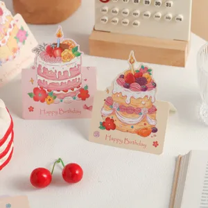3D Sahne Kuchen Geburtstag Grusskarte niedliche ästhetische Oelmalerei Segenskarte De