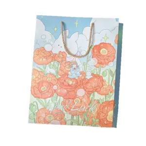 Frische Blumen Geschenktüte mit süßer Illustration Papiertüte für Geschenke und Verpackung.