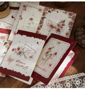 Vintage rose butterfly folding greeting card message card gift card floral design 1pcs