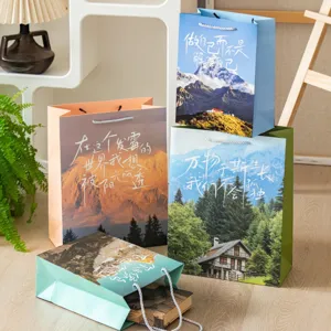 Aesthetic Landscape Paper Gift Bag Literary Inspirational Typography Handle Bag Birthday Souvenir Present Wrapping Tote Bag