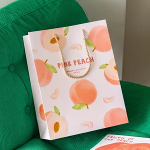 Summer fresh peach pattern gift bag, large tote paper bag for gift packaging, thick cardstock storage bag.