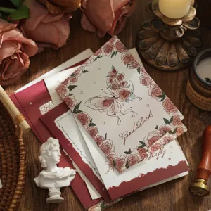 Vintage rose butterfly folded greeting card for gift message handwritten floral holiday blessing