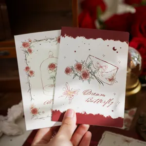 Vintage rose butterfly greeting card, elegant floral folded message card for gift.