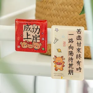 Süßer Acryl Kühlschrankmagnet mit inspirierendem chinesischem Text und niedlichen Cartoon Motiven.