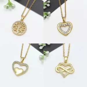 Collana con Pendente in Rame e Acciaio Inossidabile per Donna Micro Intarsio in Zirconia Cuore Albero della Vita Gioielli a Catena a Clavicola