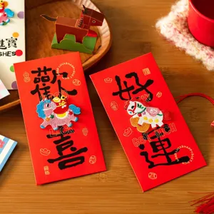 Jahr des Pferdes 3D Bestickte Geldtasche Süßes Cartoon Chinesisches Neujahr Rot Umschlag