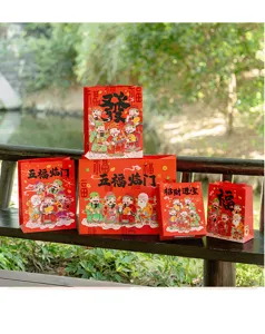 Rote Papiertüten für das chinesische Neujahrsfest mit festlichen Glücksmotiven für Partys.