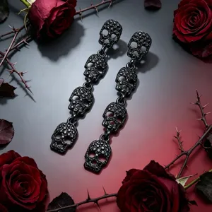Gotische schwarze Totenkopf Ohrringe, Punk Stil Schmuck für Halloween Party und Festival