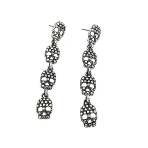 Gotische Vintage Silber Totenkopf lange Ohrringe Damen Punk Party Halloween Schmuck