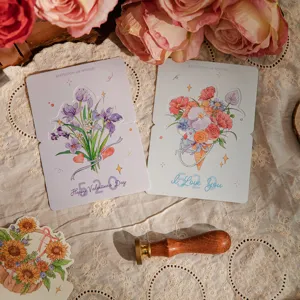 Carte de vœux pliante Saint-Valentin bouquet de fleurs cadeau message pour copine.