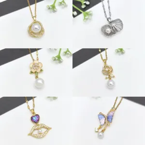 Dolce Collana a Catena da Clavicola in Acciaio Inossidabile Galvanico Strass Perla Artificiale Ciondolo Geometrico Floreale per Donna Quotidiano Gioielli