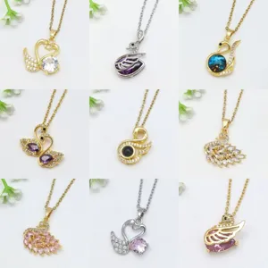 Collana alla Moda in Acciaio Inossidabile Con Ciondolo a Cigno in Rame e Zirconia Elegante Minimalista Gioielli Oro Argento per Donna