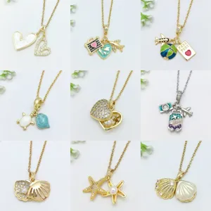 Collana con Ciondolo in Acciaio Inossidabile Zirconia per Donna Tema Viaggio Aereo Valigia Cuore Stella Marina Gioielli con Perle Artificiali