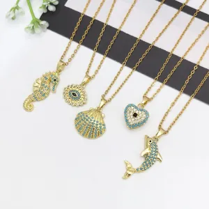 Collana Girocollo a Catena in Acciaio Inossidabile da Donna Placcata in Oro con Ciondolo in Rame Strass Animale Marino Malocchio Gioielli Regalo