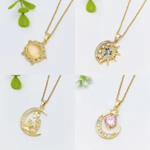 Elegante collana acciaio inossidabile ciondolo luna stella zircone dorato donna