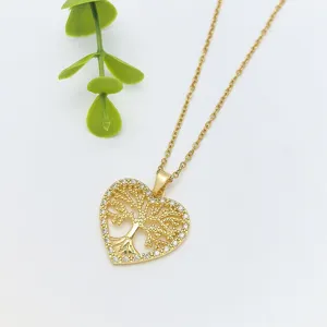 Collana con Pendente Albero della Vita a Cuore Dorato Gioiello in Acciaio Zirconia