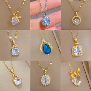 Catena clavicolare in acciaio inossidabile con pendente in zircone da donna gioielli versatili