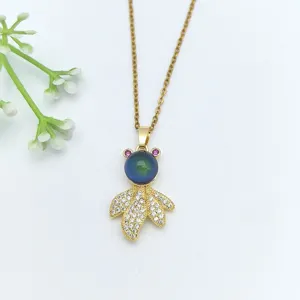 Collana con pendente pietra dell'umore alla moda con zirconi cubici scintillanti per donne eleganti