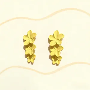Orecchini pendenti a fiore giallo da donna, gioielli floreali multistrato alla moda.