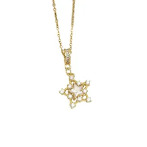 Collana Con Pendente Doppia Stella Zircone Dorato Catena Clavicola Diamante Luminoso