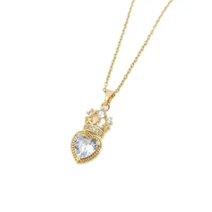 Elegante collana con ciondolo cuore e corona in zircone dorato per donna gioielli moda