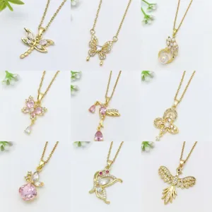 Moda Acciaio Inossidabile Rame Zirconia Farfalla Libellula Colibrì Pendente Collana Placcata Oro Donna Elegante Gioielli Regalo