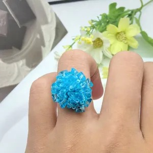 Anello artigianale con perline di cristallo blu DIY gioiello con grappolo floreale