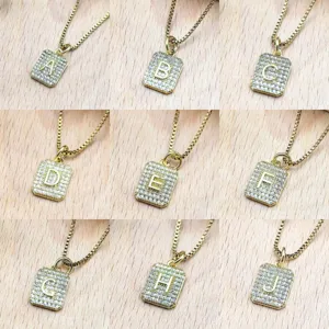 Collana da Donna con Lettera Iniziale Quadrata in Rame Placcato Oro Pendente Alfabeto con Strass Catena Clavicola Gioielli