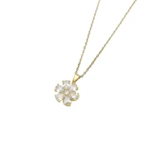 Elegante collana con ciondolo in zircone girasole, catena dorata per gioielli da donna.