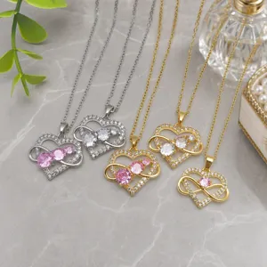 Collana con Ciondolo a Cuore in Rame e Zirconia di Lusso alla Moda Catena a Clavicola con Chiusura Intrecciata a Infinito per Gioielli da Donna Quotidiani