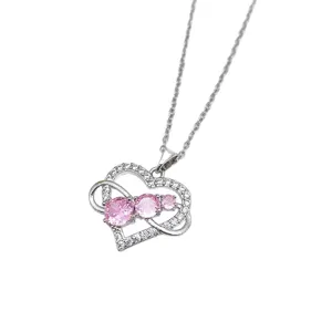 Collana con cuore e infinito in argento con zirconi rosa, catena elegante e raffinata.