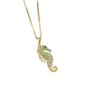 Collana con ciondolo cavalluccio marino dorato da donna, catena clavicolare in zircone moda gioielli.