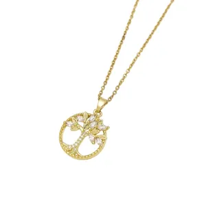 Collana con ciondolo albero della vita in zircone dorato da donna elegante regalo