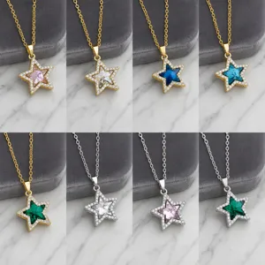 Collana con Ciondolo a Stella in Acciaio Inossidabile per Donna Zirconia Intarsiata Stella in Rame Gioielli Regalo Minimalista Elegante